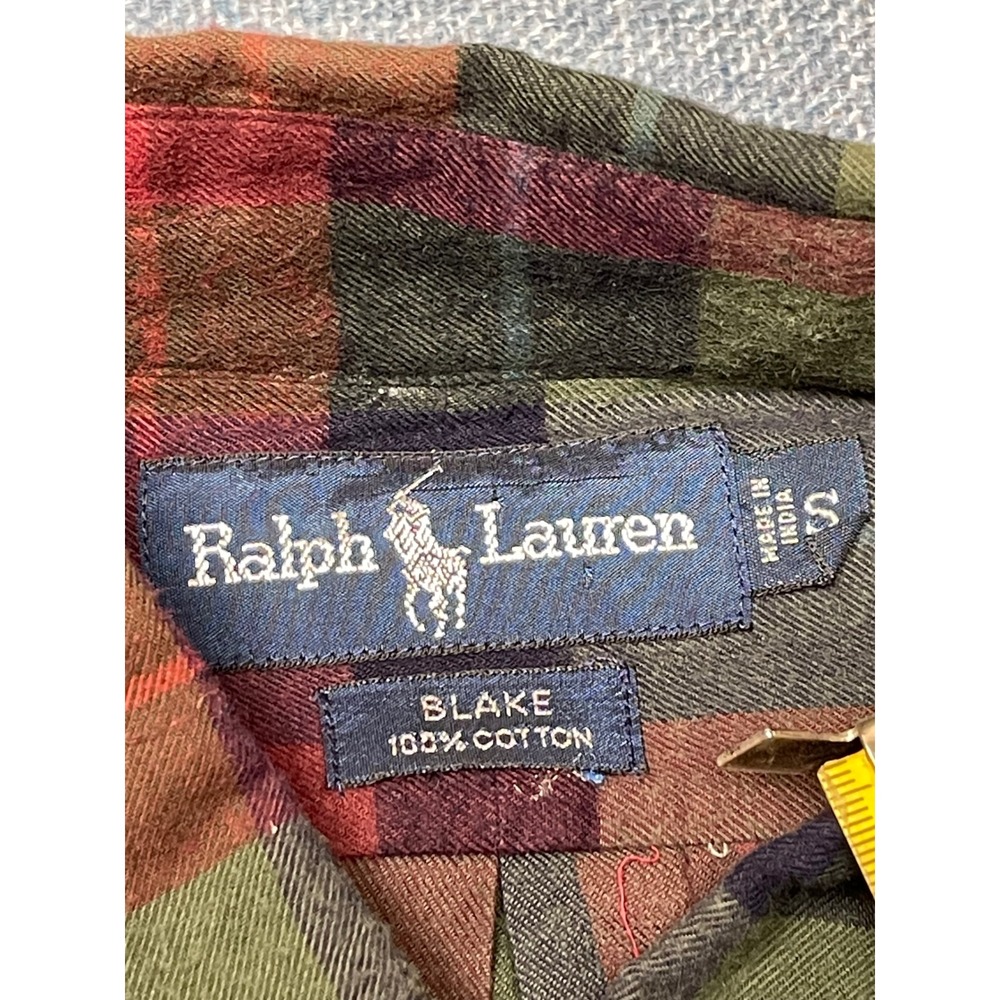 Ralph Lauren Blake Mens Green Red Plaid Flannel Cotton Y2K Button Down Shirt S - Picture 2 of 7